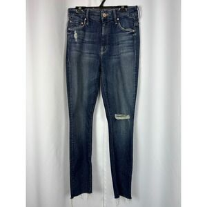 MOTHER High Waisted Looker Ankle Fray Skinny Jeans Distressed Blue Size 25